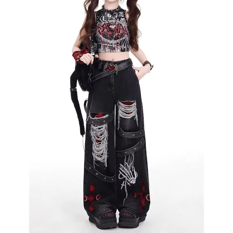 American style spicy girl loose lazy and relaxed denim pants