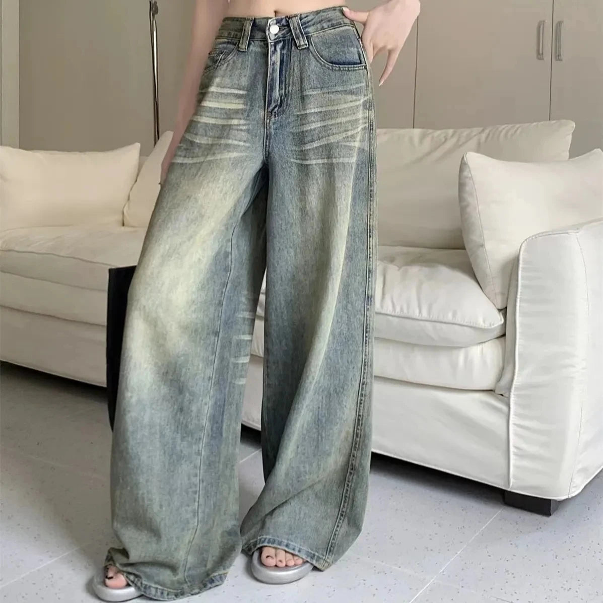Loose Straight Leg Jeans Women Trousers Baggy Wide Fit