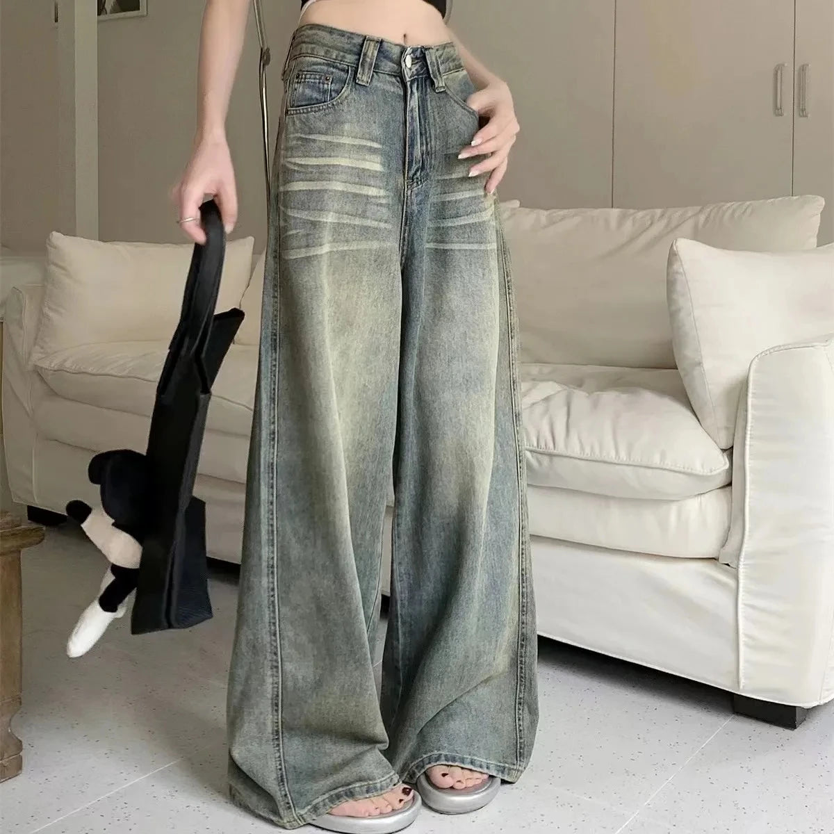 Loose Straight Leg Jeans Women Trousers Baggy Wide Fit