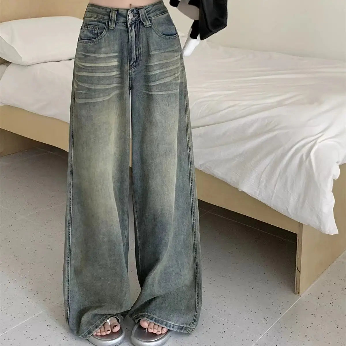 Loose Straight Leg Jeans Women Trousers Baggy Wide Fit