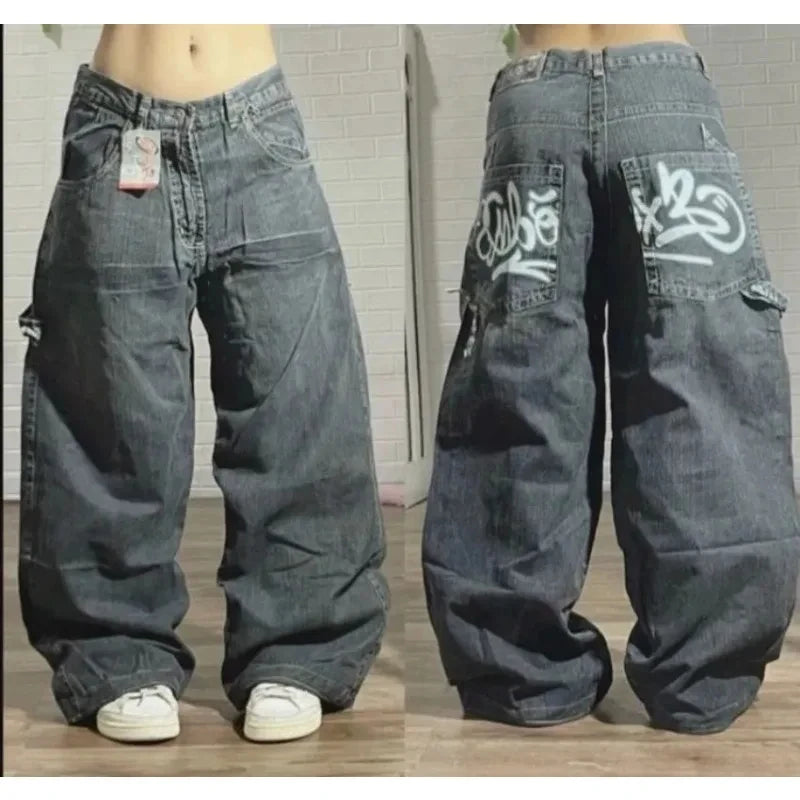 American Fashion New Black Old Washed Holes Baggy Jeans Ladies