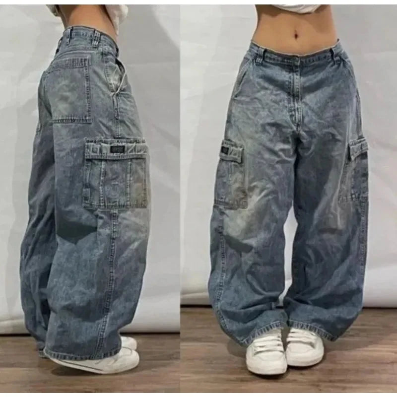 American Fashion New Black Old Washed Holes Baggy Jeans Ladies