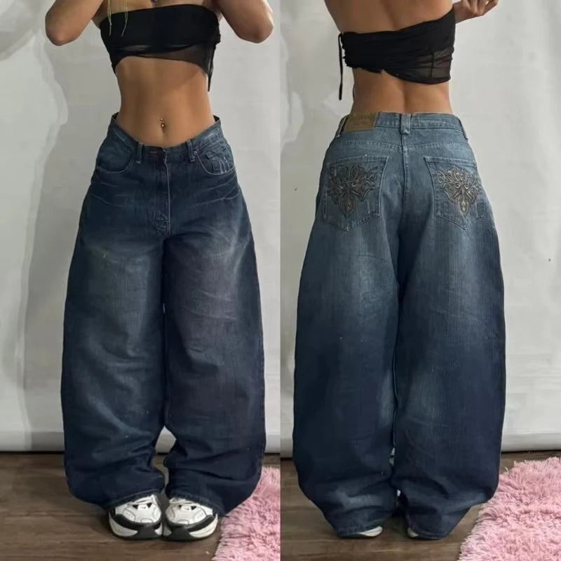 American Fashion New Black Old Washed Holes Baggy Jeans Ladies