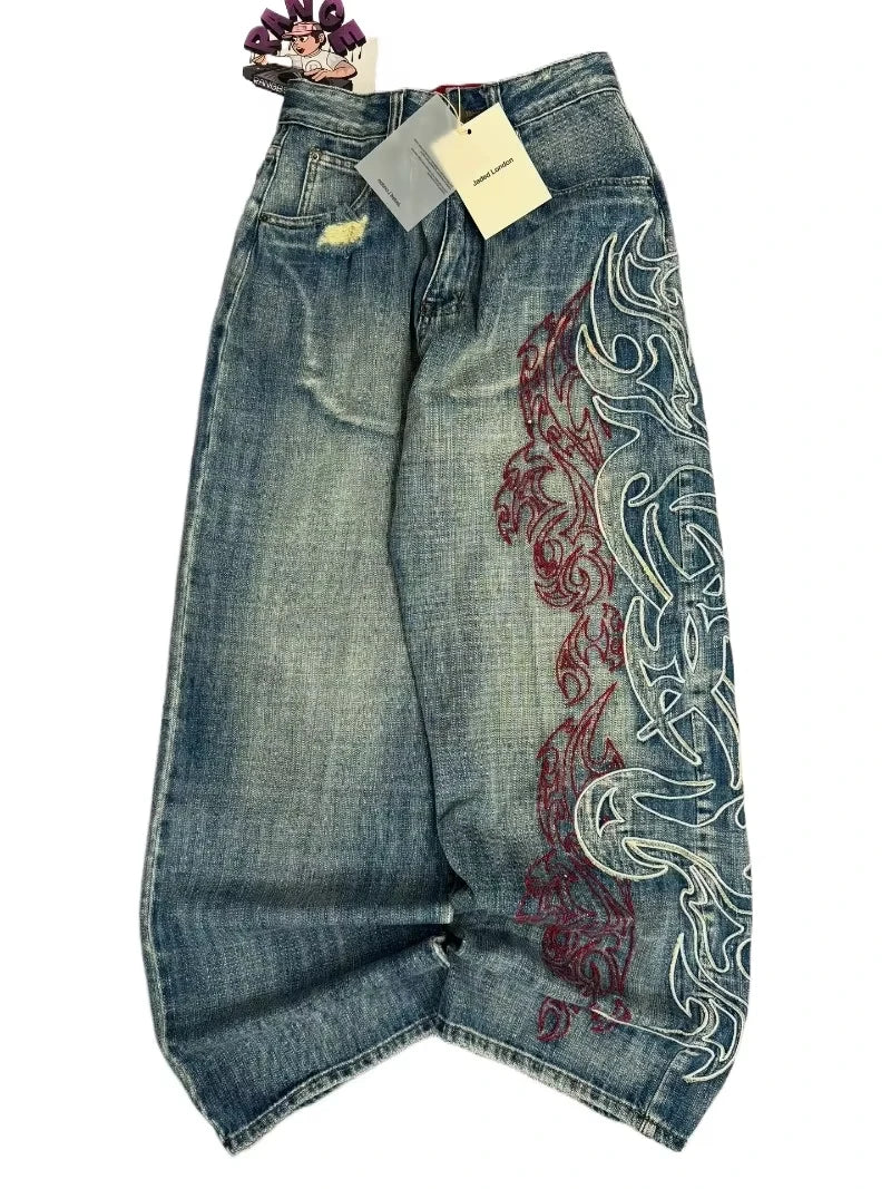 American Fashion New Black Old Washed Holes Baggy Jeans Ladies