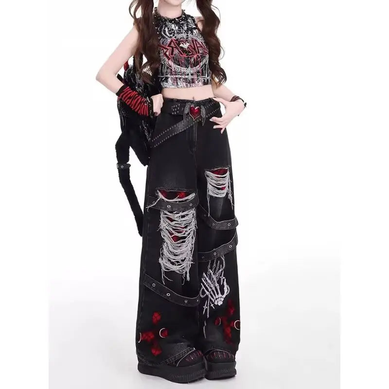 American style spicy girl loose lazy and relaxed denim pants