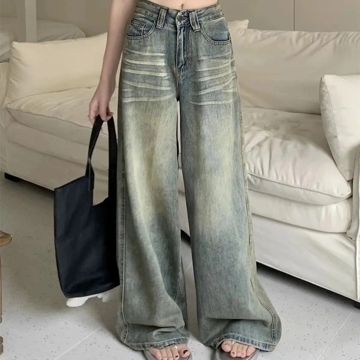 Loose Straight Leg Jeans Women Trousers Baggy Wide Fit